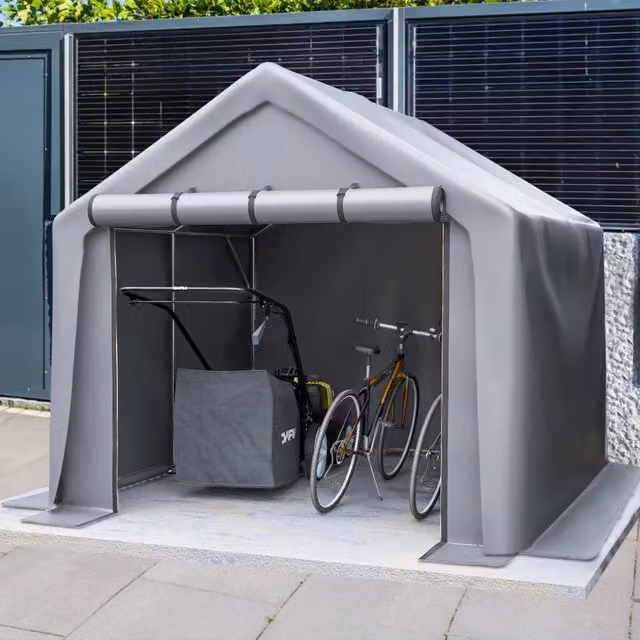 Capanno per attrezzi da giardino Minimal in acciaio galvanizzato grigio scuro L: 244 cm, P: 241 cm, H: 217 cm – 1