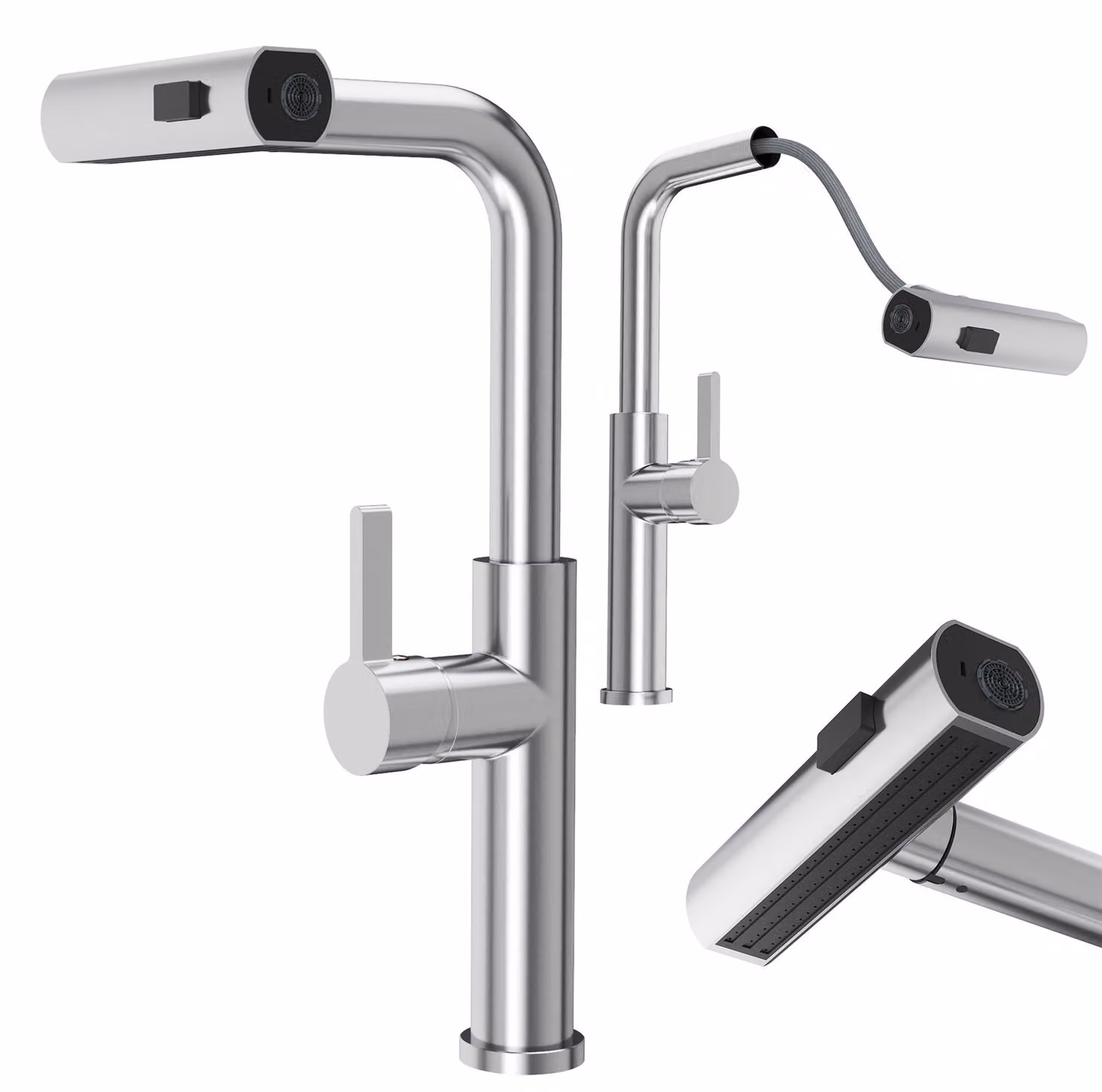 Granitan - Rubinetto da cucina - Rubinetto per lavello - Bocca estraibile - Orientabile - Argento - GIRO