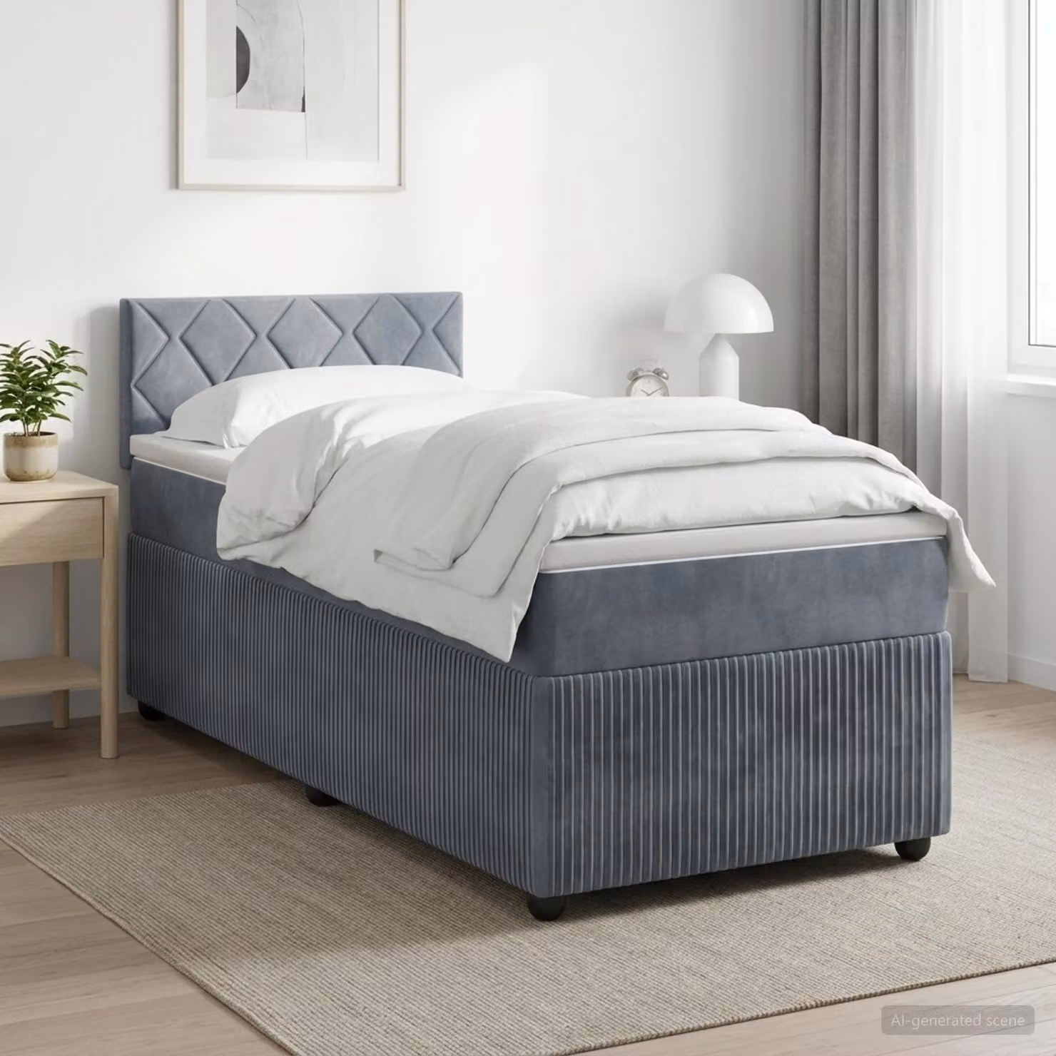 Letto box spring vidaXL con materasso ibrido in tessuto Grigio Scuro L: 100 cm, P: 200 cm