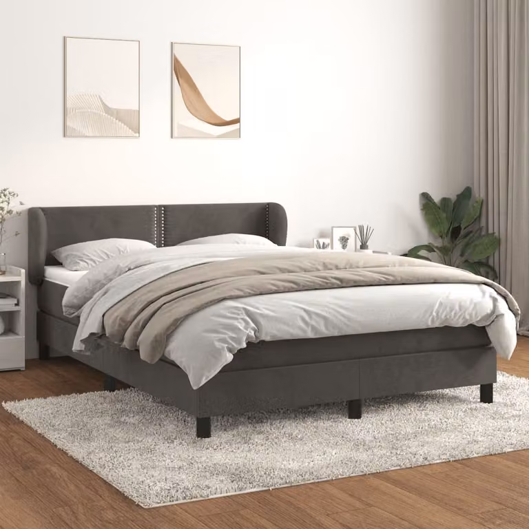 The Living Store Letto a molle con materasso grigio scuro 140x190 cm in velluto