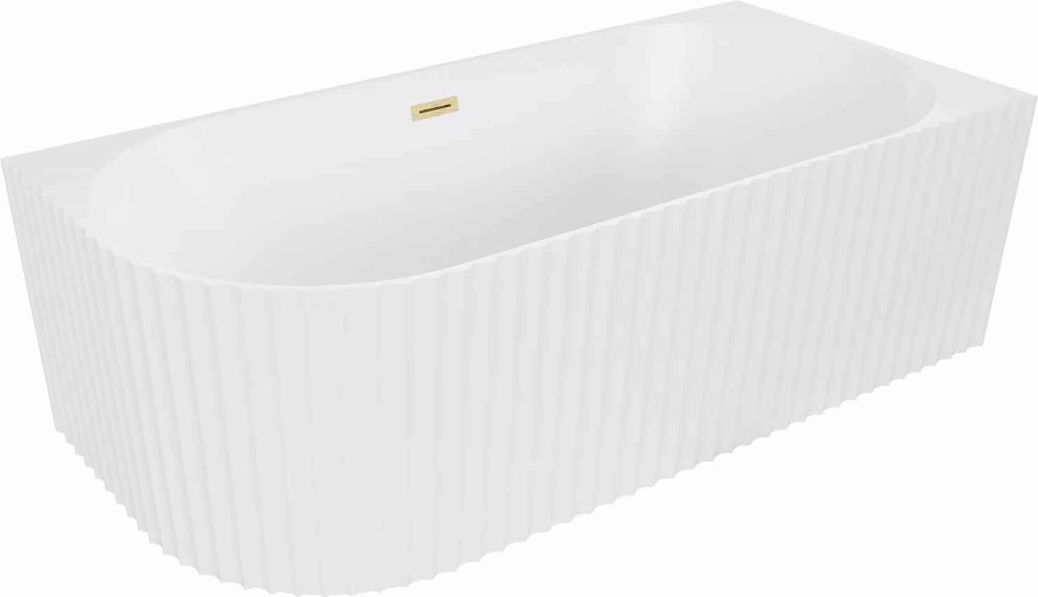 Mexen Gia vasca da bagno freestanding angolare scanalata destra 170 x 80 cm, bianco opaco, troppo pieno oro spazzolato