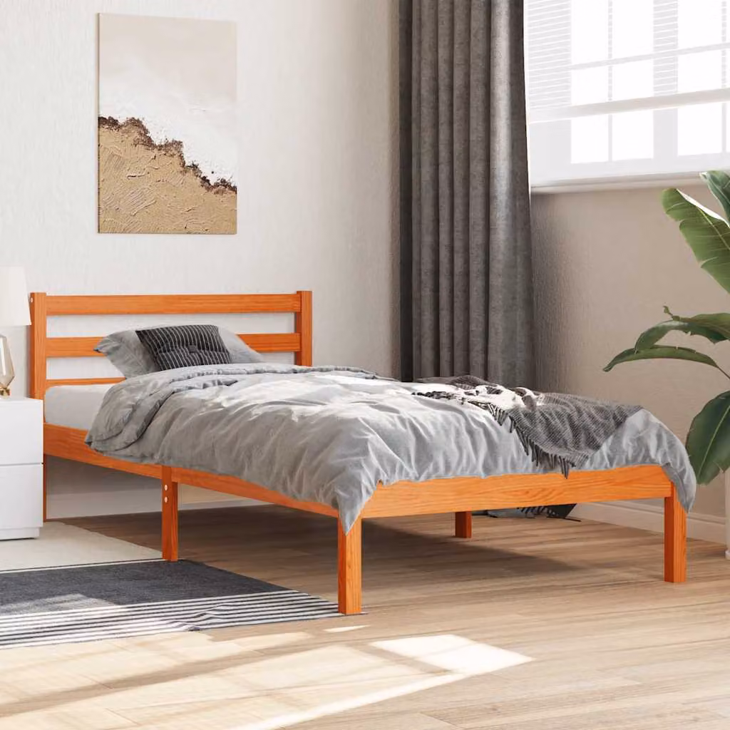Letto in legno di pino vidaXL color marrone cera con doghe fisse, dimensioni 90 x 190 cm