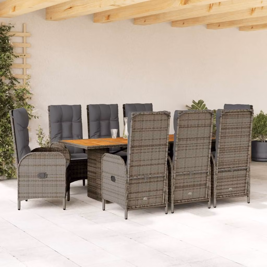 Maison Exclusive - Set da pranzo da giardino 9 pezzi con cuscini in polyrattan grigio