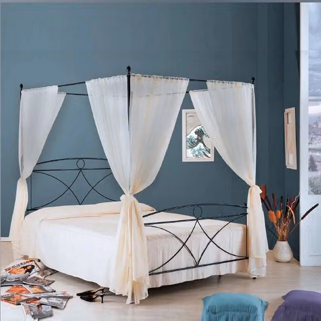 Letto in ferro matrimoniale con baldacchino Nero ALICE 166x208x h210 cm