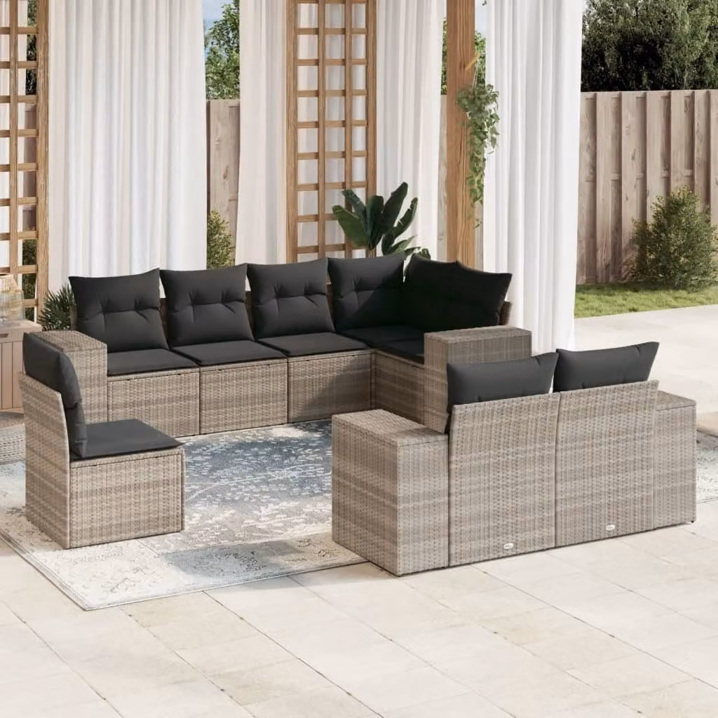 Maison Exclusive - Set Divano da Giardino 8pz con Cuscini Grigio Chiaro Polyrattan