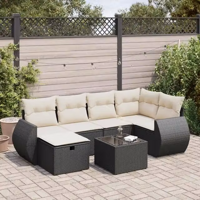 Set Divani da Giardino con Cuscini 7pz Nero Polyrattan 3325592