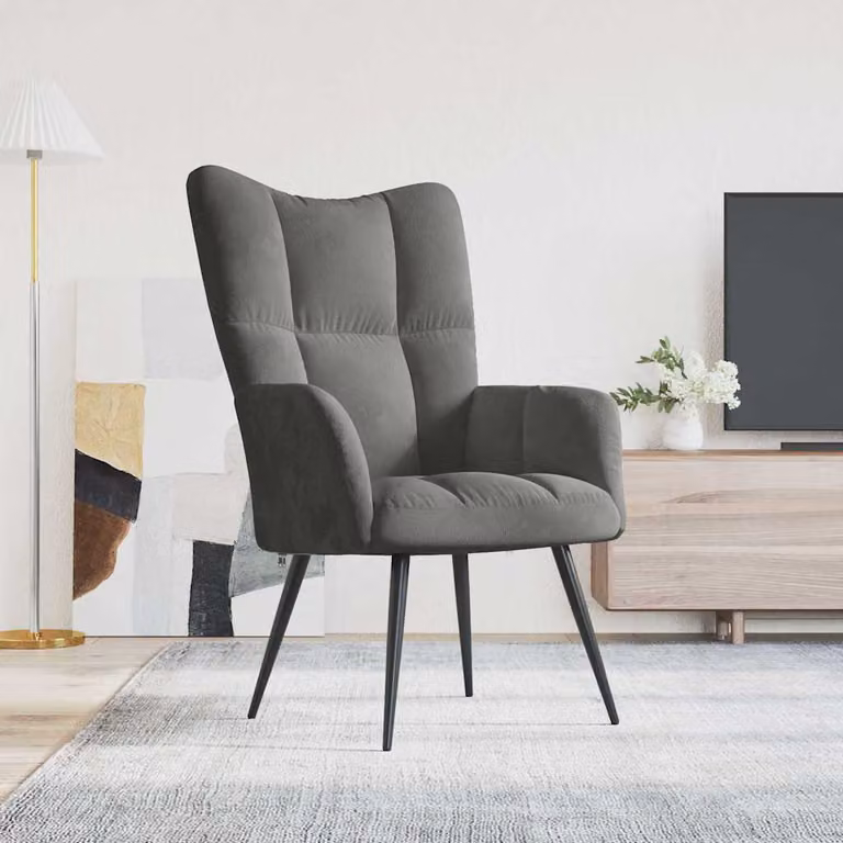 Sedia Relax vidaXL in Velluto Grigio con Braccioli e Struttura in Metallo