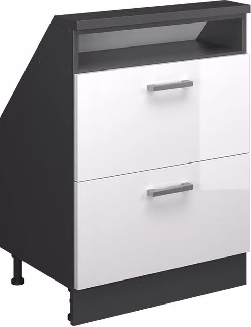 Mobile sottotetto Vicco Rion Bianco lucido e Antracite con cassetti e ripiani aperti L/P/H: 60 x 46 x 83,8 cm – 1