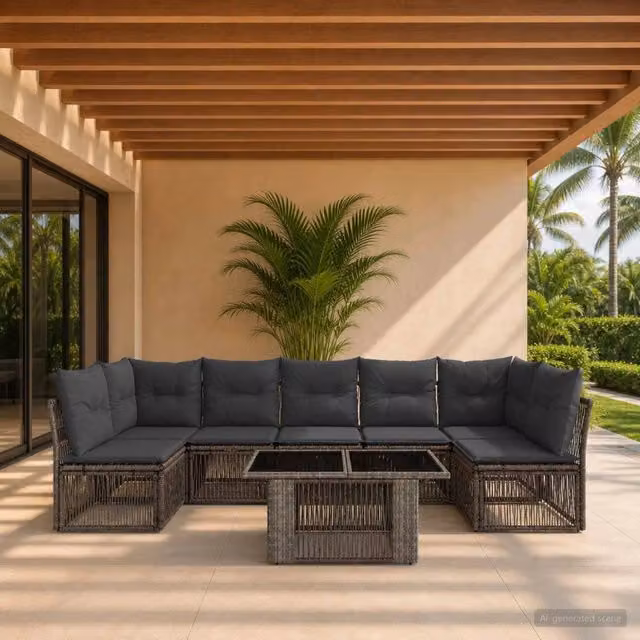 Set Divano da Giardino 7 pz Grigio polyrattan 3436442