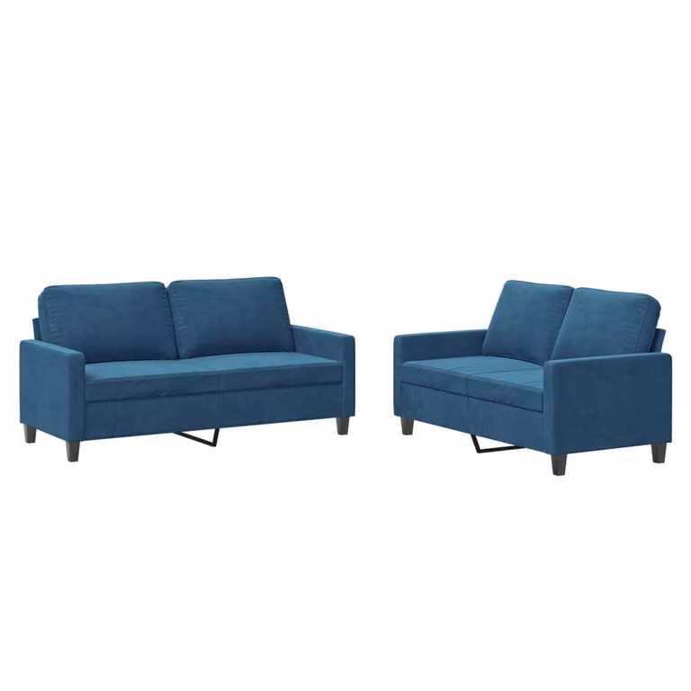 Set di Divani 2 pz con Cuscini Blu in Velluto