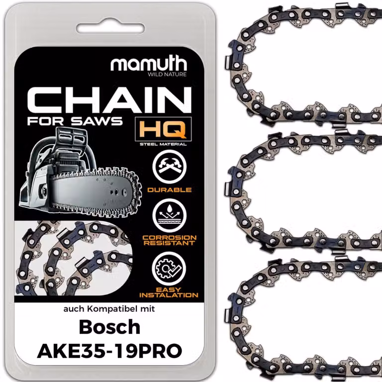 3 catene per motosega, lunghezza 40 cm, passo 1,3 mm, larghezza 3/8", modello 56 TG, compatibili con la motosega Bosch AKE35-19PRO