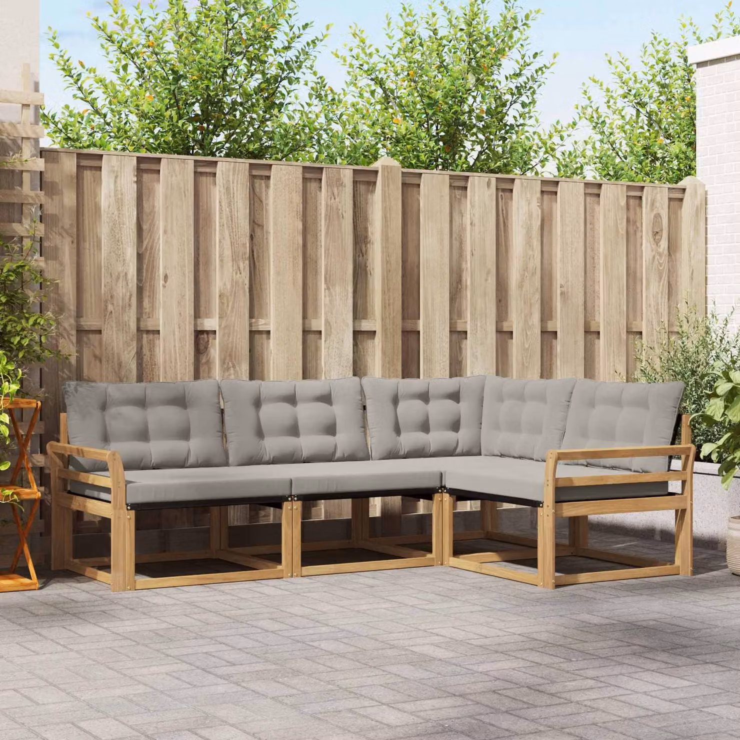 vidaXL Set di divani da esterno 4 pz in legno di acacia con cuscini, Bianco e Grigio Chiaro