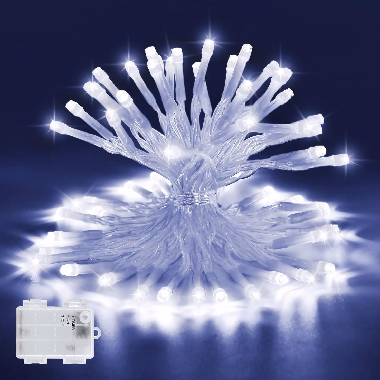Catena luminosa a LED, lunghezza 3 metri, 30 LED, luce bianca fredda, con timer, grado di protezione IP65, alimentazione a batteria