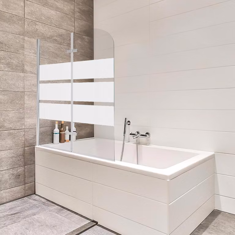 Pannello doccia Ikodm, dimensioni 120x140 cm, paravento pieghevole per vasca da bagno, rivestimento per vasca da bagno con strisce bianche, parete doccia in vetro NANOSmart di 6 mm, facile da pulire