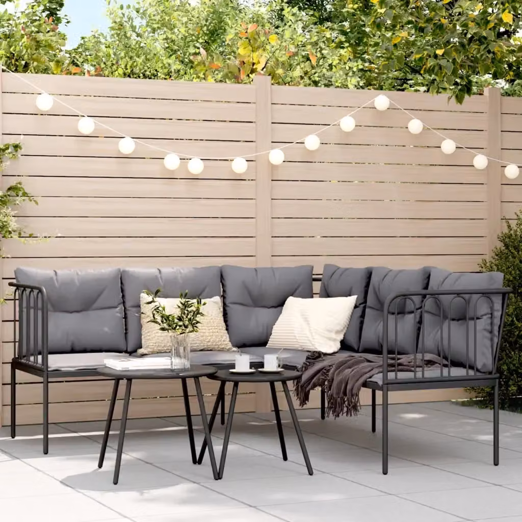 Set Salotto da Giardino Moderno a Forma di L con Tavolino, Struttura in Acciaio Verniciato e Cuscini in Textilene Grigio Antracite – 2
