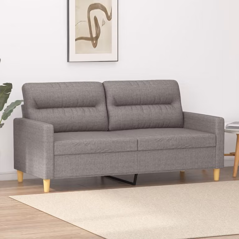 Divano a due posti, colore taupe, 140 cm, rivestito in tessuto