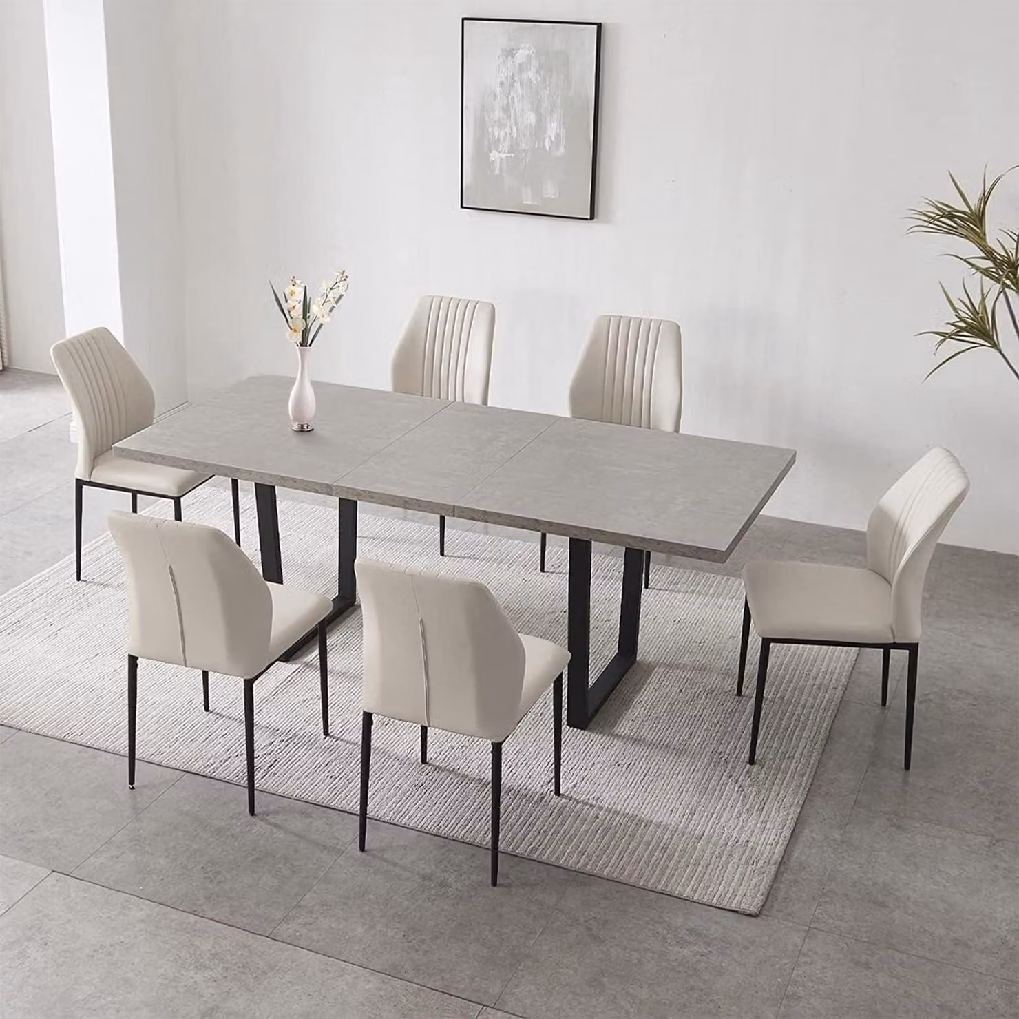 Tavolo allungabile con 6 sedie, in MDF, dimensioni tavolo: 130-170 cm, colore: bianco/beige