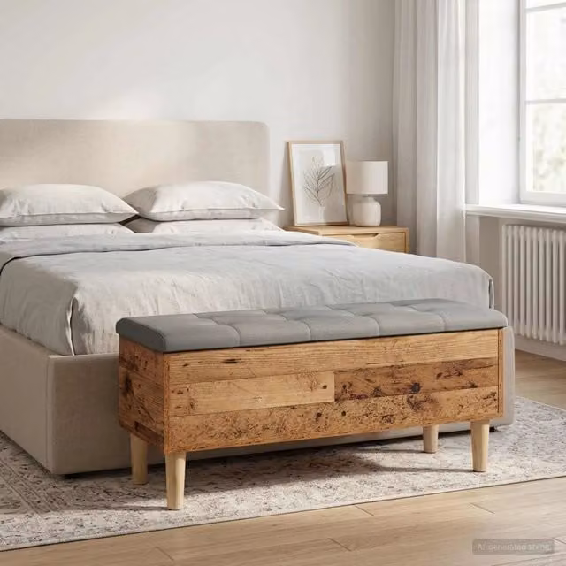 Panchina con Cuscino in Legno Rustico Marrone vidaXL L: 102 cm, P: 42 cm, H: 46 cm – 1