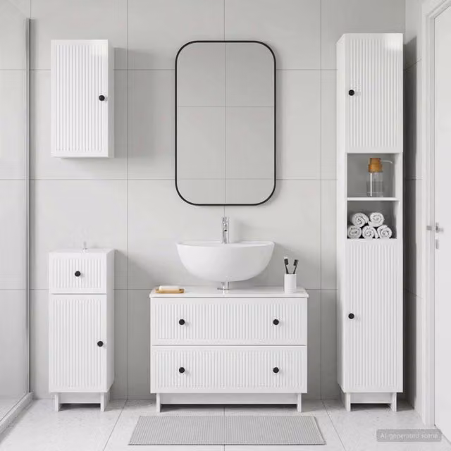 Set di Mobili da Bagno da 4 Pezzi EDE Bianco Lucido 3417904