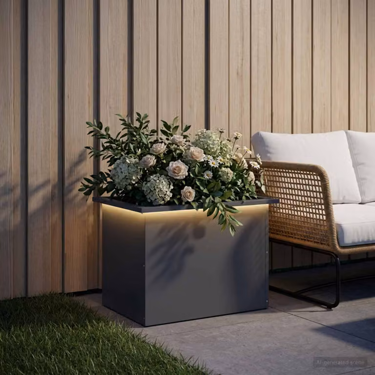 Fioriera da giardino con LED vidaXL in acciaio, colore antracite, L: 60 cm, P: 40 cm, H: 40 cm