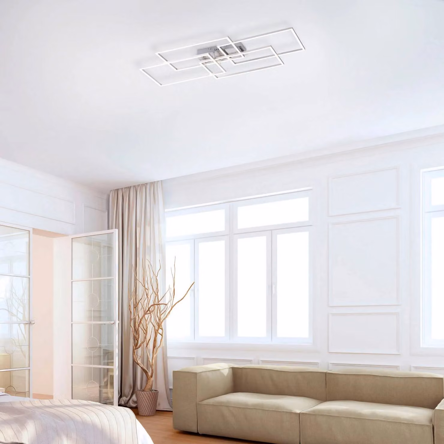 JUST LIGHT. GmbH Plafoniera a LED Iven, dimmerabile, Alluminio / Grigio / Zincato, Camera da letto, Acciaio Inox, Moderno, Plafoniera LED