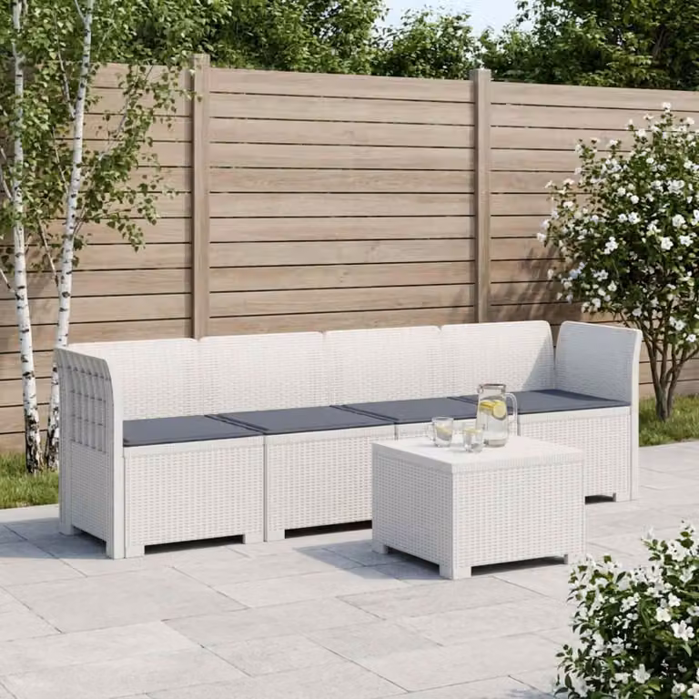 Set da giardino moderno vidaXL a forma di L con divano angolare, tavolino da caffè e cuscini, in stile rattan bianco o grigio