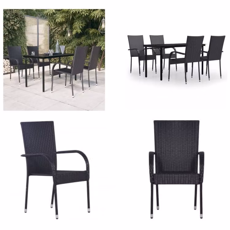 vidaXL Set da pranzo da giardino 5 pezzi nero - Set da pranzo da giardino - Set da pranzo da giardino - Set di mobili da giardino - Set di mobili da giardino