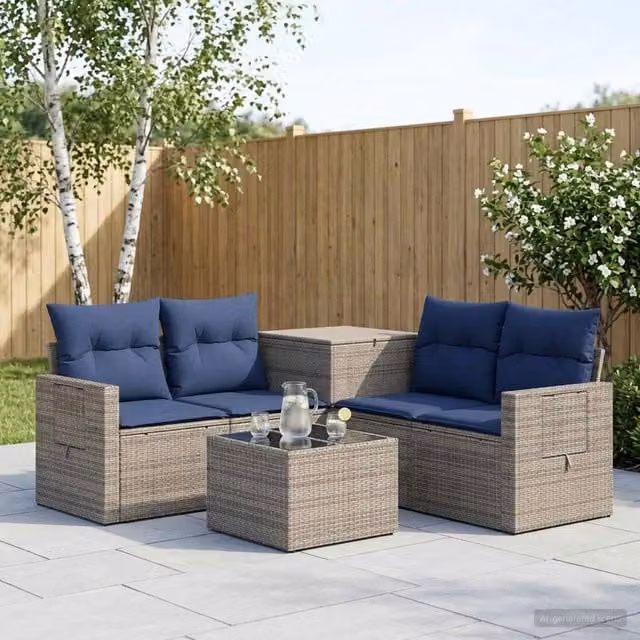 Set di divani 6 pz Grigio e Blu Navy Rattan sintetico e Acciaio 3447461