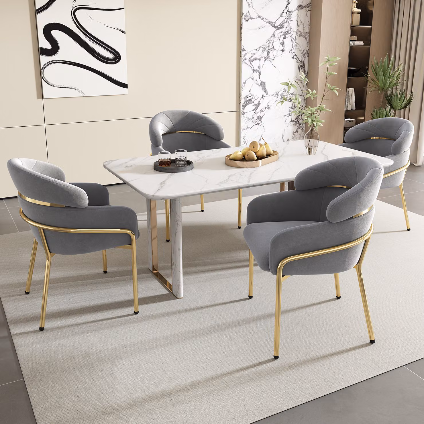 Flieks sedia da sala da pranzo imbottita set di 4, sedia da cucina con gambe in metallo, sedia da soggiorno poltrona da trucco, rivestimento in velluto, grigio