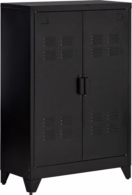 Armadietto a 2 Ante in Stile Industriale Giordanoshop in Metallo Nero L: 75 cm, P: 33 cm, H: 110 cm – 1
