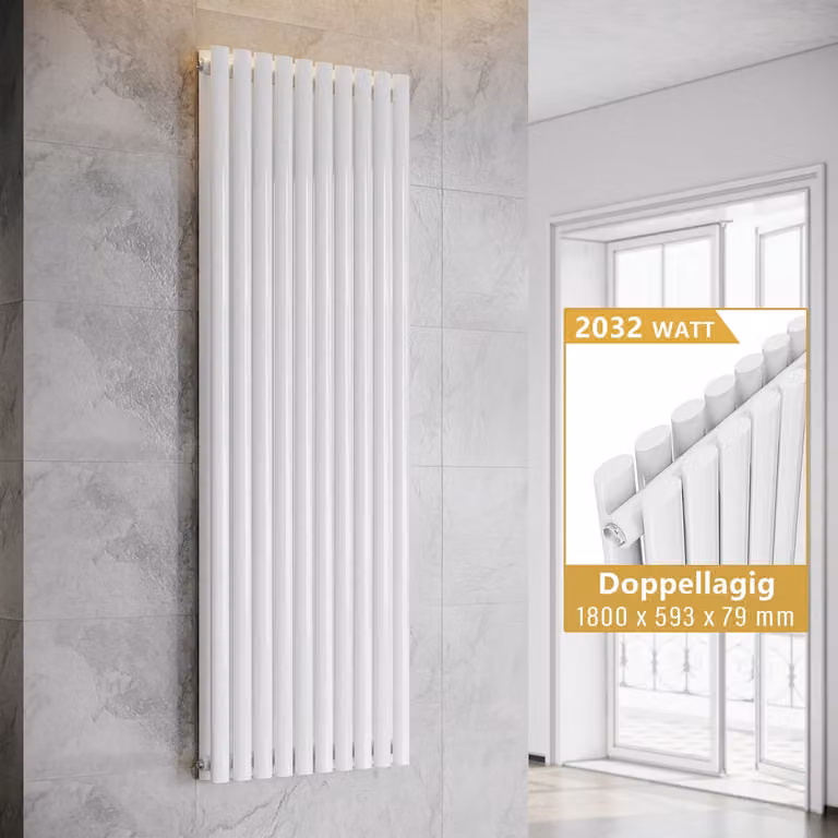 SONNI - Radiatore a piastre verticali, modello a doppia parete, colore bianco, dimensioni 1800x593 mm, senza resistenza riscaldante