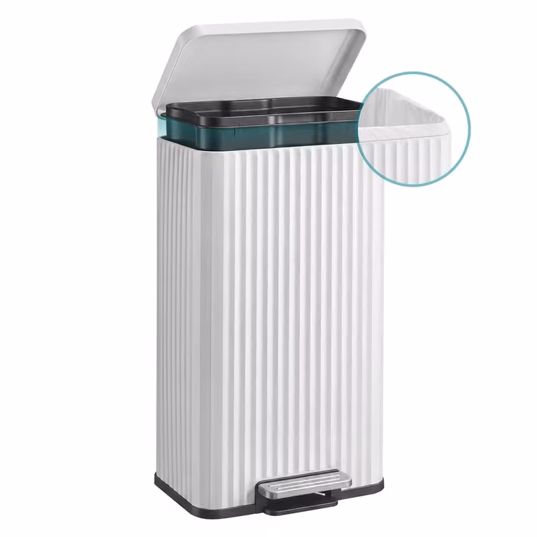 Pattumiera in Acciaio da 30 L con Secchio Interno e Sacchetti, per Cucina, Bianco