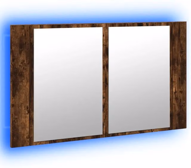 Armadietto con specchio a LED moderno per bagno 80 x 12 x 45 cm con pratico spazio portaoggetti atmosfera accogliente in legno multistrato rovere fumè 02_0049282
