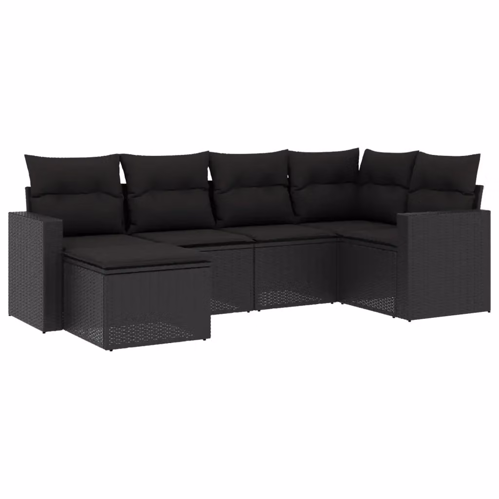 vidaXL Set Divano da Giardino a L 6 pz con Cuscini Nero in Polyrattan e Struttura in Acciaio – 2