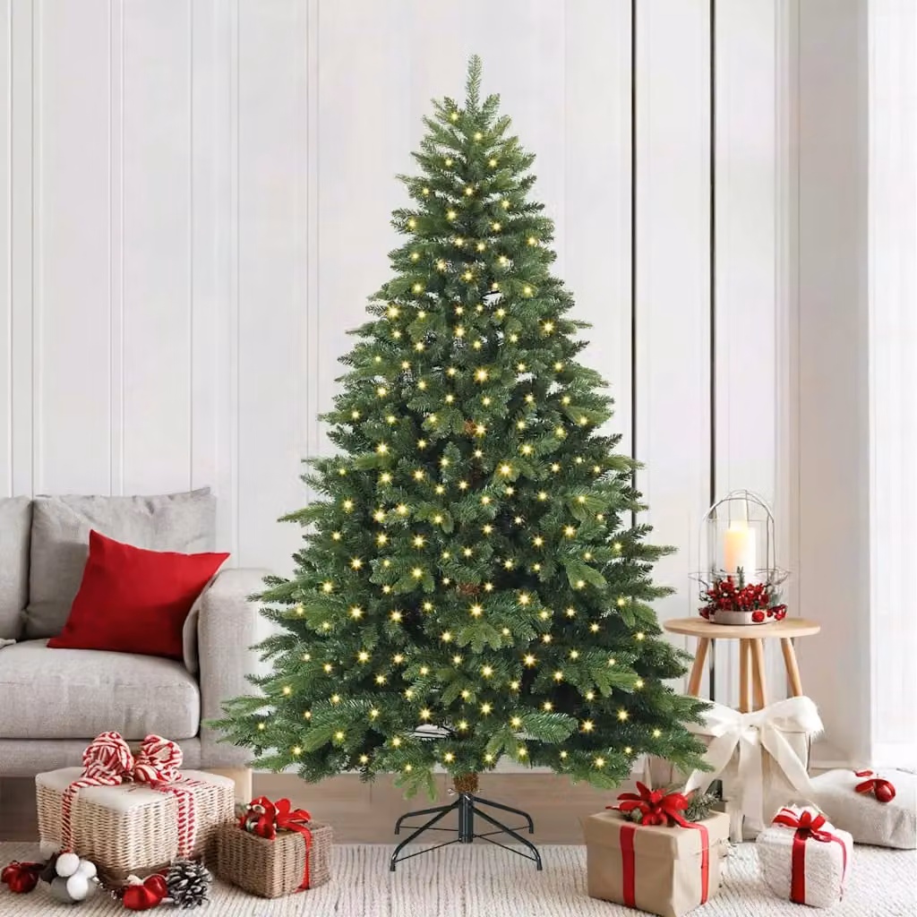 Albero di Natale artificiale moderno vidaXL verde con 300 LED luce bianca calda in PE e PVC, Altezza: 210 cm