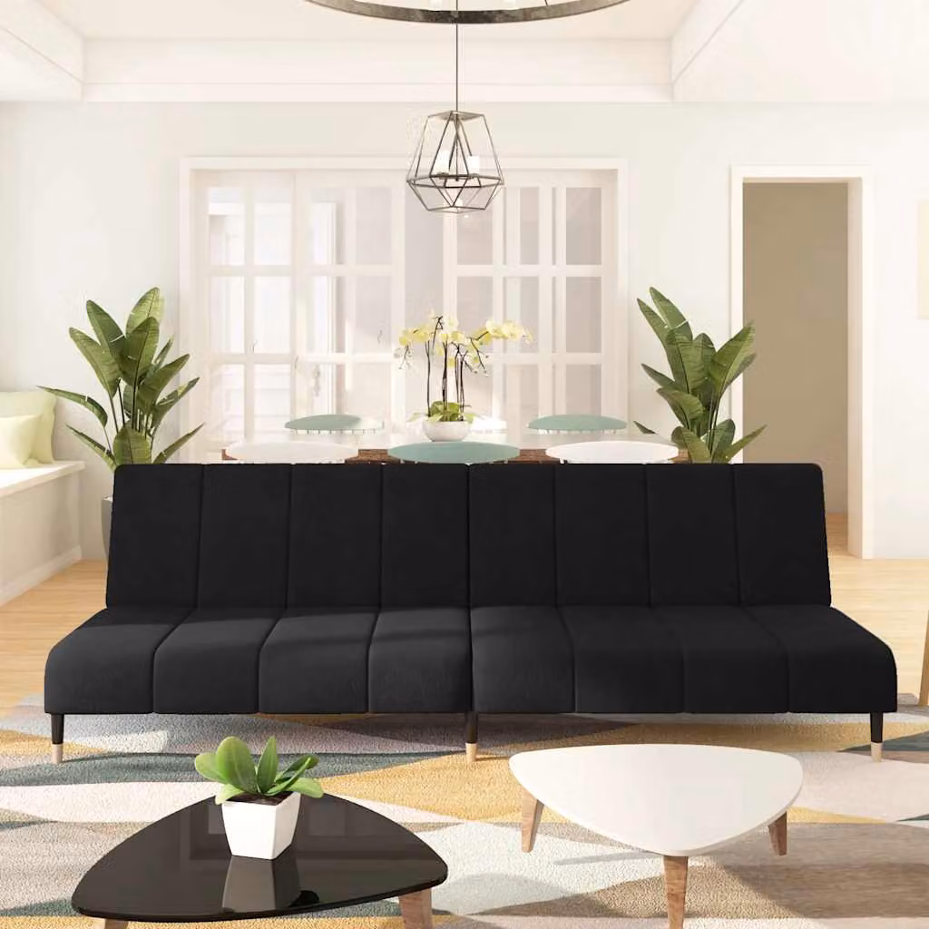 vidaXL Divano Letto Click-Clack in Velluto Nero con Struttura in Legno e Metallo, L/P/H: 200 x 100 x 84,5 cm