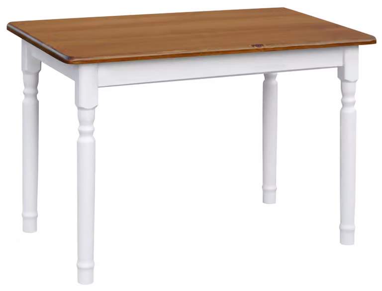 Tavolo bianco II in legno di pino massiccio con piano in colore rovere 130 x 70 cm