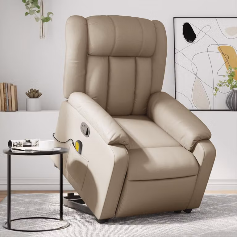 Poltrona Alzapersone Reclinabile con Massaggio vidaXL in Similpelle Beige e Marrone