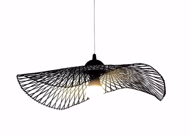 Asianliving Bamboo Lampada a sospensione Lampada a sospensione nera fatta a mano - Lionel D65cm Lampada a sospensione Illuminazione Paralume di bambù Tessuto Lampada Illuminazione Rotan