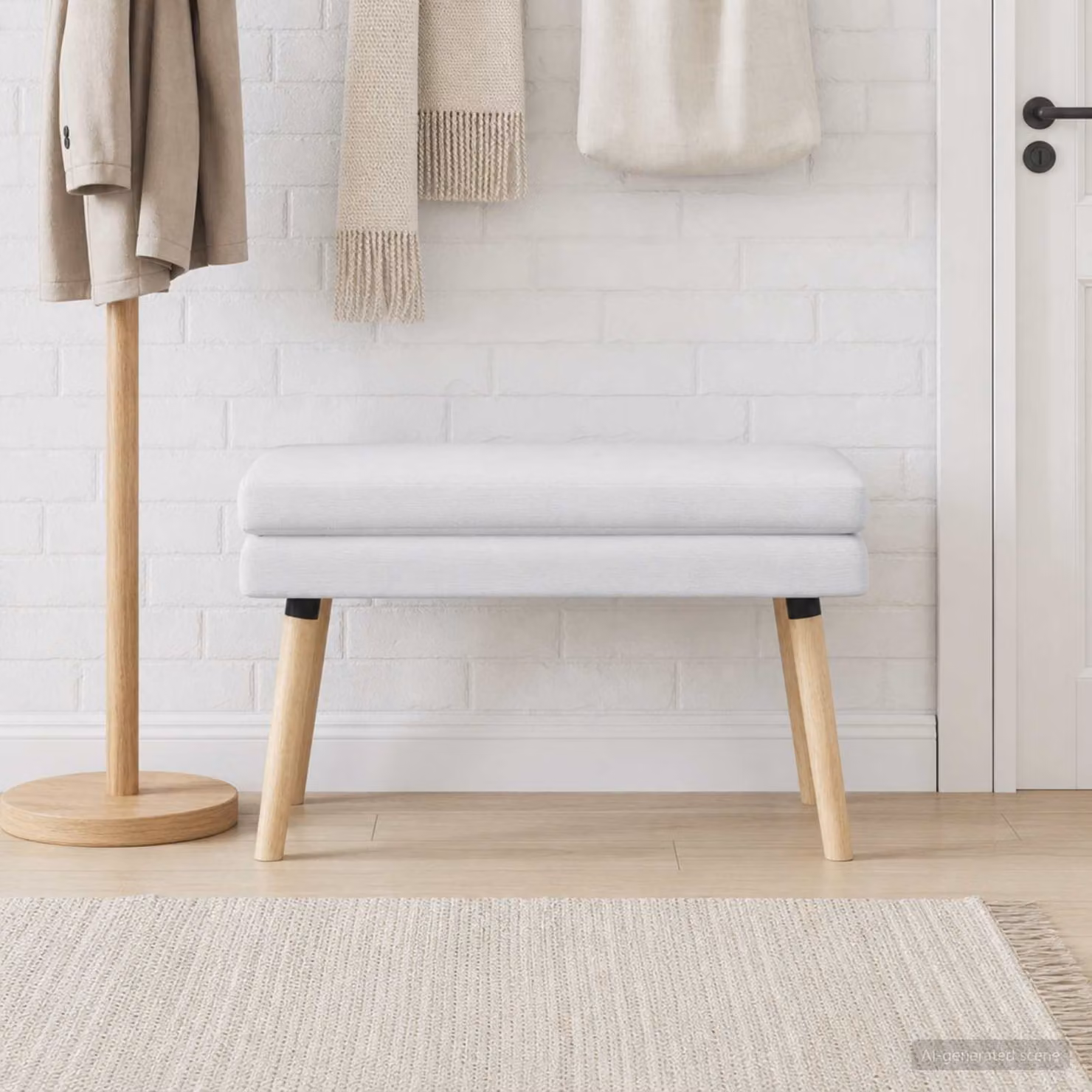 Panchina moderna vidaXL in tessuto bianco con struttura in legno, L 80 x P 40 x H 47 cm