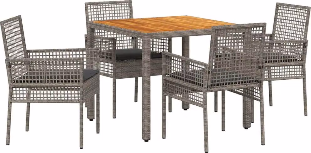 Set da Pranzo per Giardino 5 pcs Grigio polyrattan