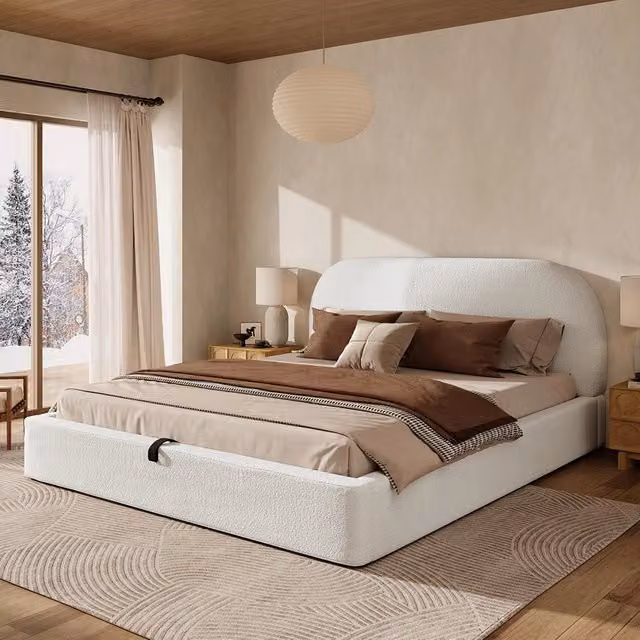 Letto doppio imbottito 180x200cm - Xylo - bouclé beige