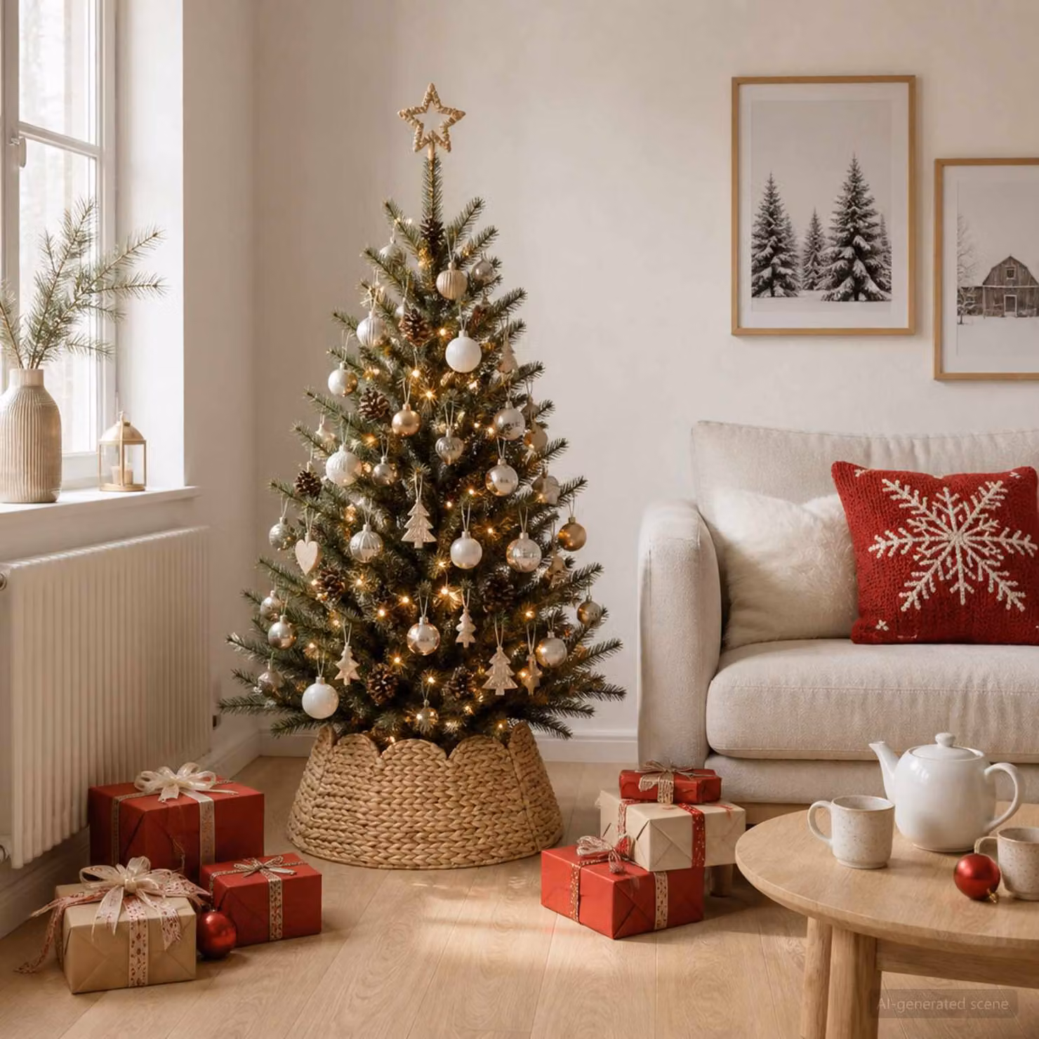 vidaXL Collare per Albero di Natale Rotondo Naturale Ø 45 x 22 cm
