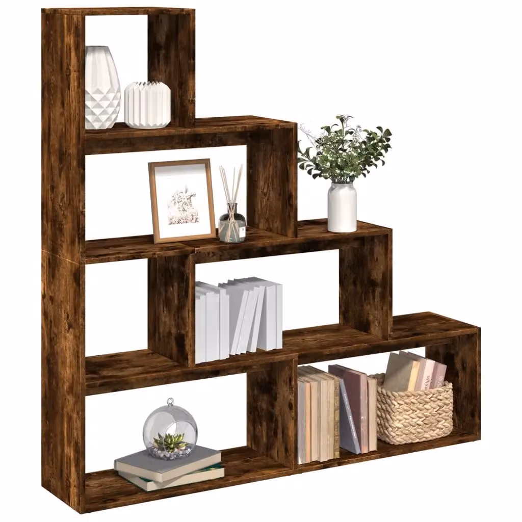 Libreria a scala vidaXL con 4 ripiani in stile moderno, colore Rovere Fumo, L/P/H: 143,5 x 29 x 143,5 cm