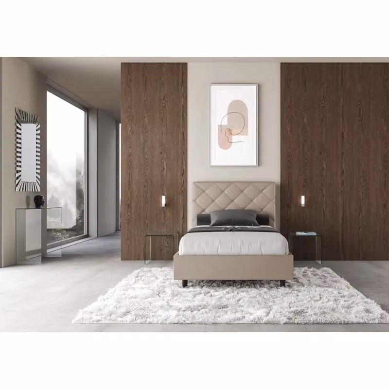 Letto imbottito Priya Ityhome in similpelle beige, senza rete, L/P/H: 125 x 220 x 122 cm – 2