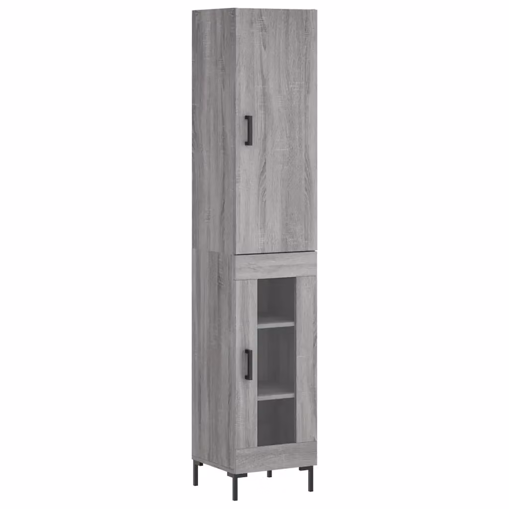 Credenza moderna vidaXL in legno e metallo con vetro, colore grigio, L/P/H: 34,5 x 34 x 180 cm – 2