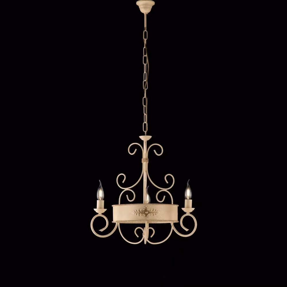 Lampadario Rustico Baltimora Bonetti Illumina in Metallo Bianco e Oro con 3 Luci E14 – 2