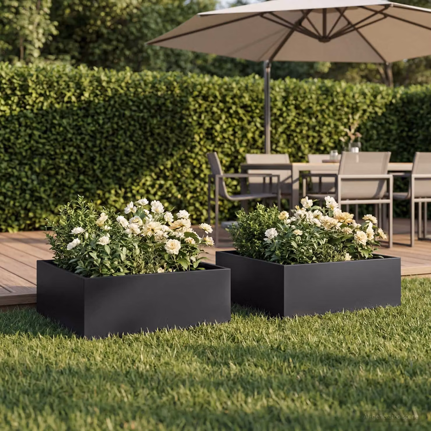 Set di 2 vasi da giardino vidaXL in metallo nero L: 60 cm, P: 60 cm, H: 20 cm