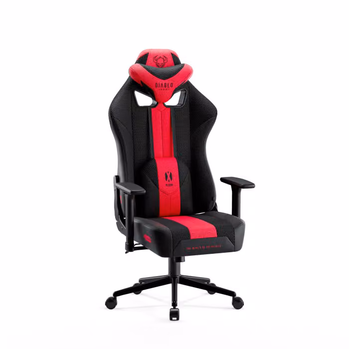 Sedia da gioco Diablo X-Player Sedia da ufficio Sedia da scrivania Tessuto 3D Braccioli Design ergonomico Cuscino cervicale/lombare (rosso carminio-antracite, piccola)