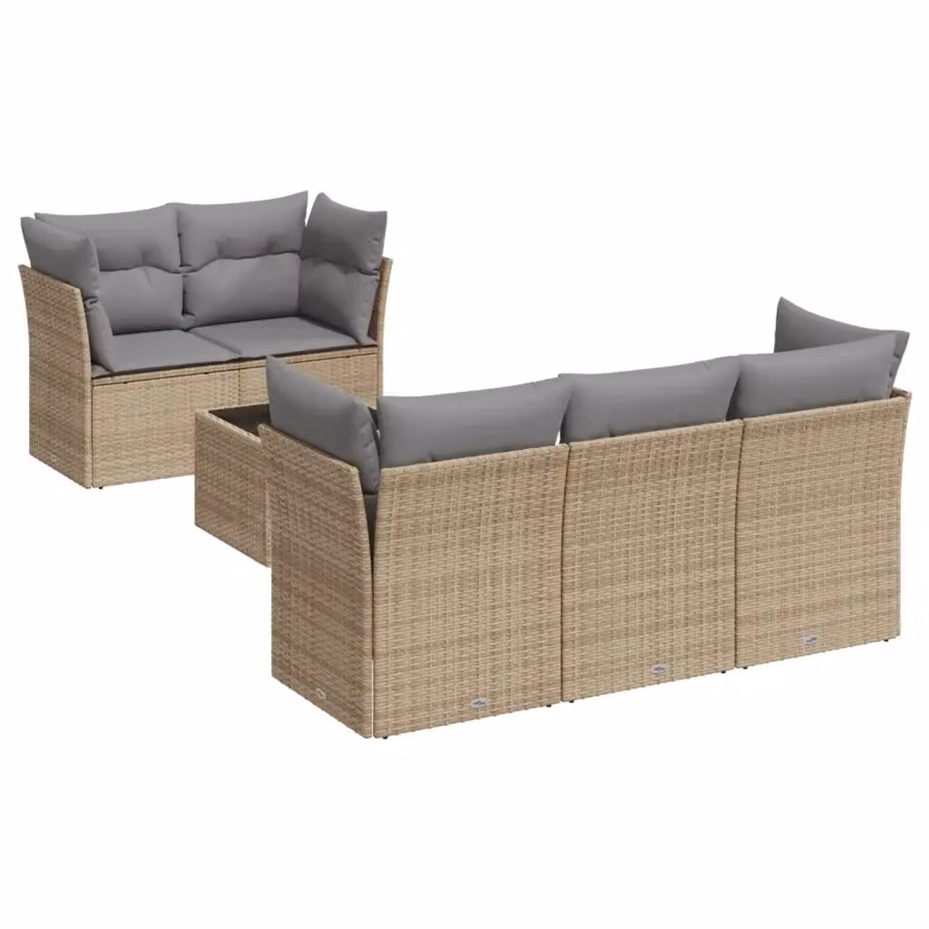 Set Divano da Giardino vidaXL 6 pz a Forma a L con Tavolino, Cuscini Beige e Grigio, Struttura in Metallo e Polyrattan – 2